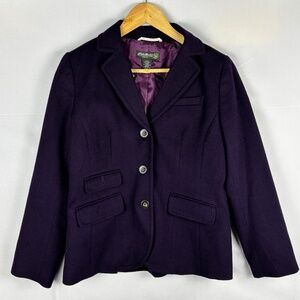 NWT Eddie Bauer Women Classic Wool Blazer  Sz 10P Dark Plum Career Office Preppy